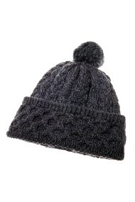 Bommelmütze mit Waben- und Zopfmustern – Bild 2