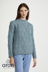 Aran-Rundhalspullover mit gerolltem Kragen (Unisex)