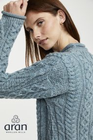 Aran-Rundhalspullover mit gerolltem Kragen (Unisex) – Bild 3