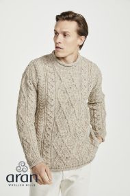 Aran-Rundhalspullover mit gerolltem Kragen (Unisex) – Bild 2