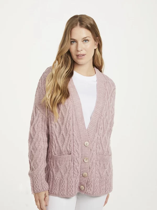 Kastenstrickjacke mit Gittermuster und Seitenschlitzen