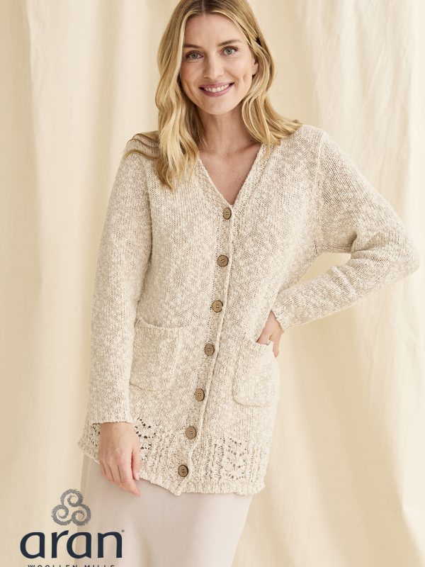 Längliche Strickjacke aus Baumwolle und Leinen