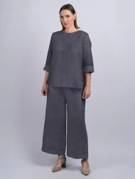 Top aus irischem Leinen mit Ärmel und Rückenfalte – Denim - Image 4