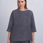 Pleat Back Irish Linen Top with Sleeve – Denim