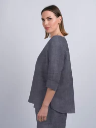 Top aus irischem Leinen mit Ärmel und Rückenfalte – Denim - Image 2