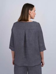 Top aus irischem Leinen mit Ärmel und Rückenfalte – Denim - Image 3