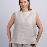 Pleat Back Irish Linen Sleeveless Top – Desert