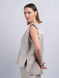 Ärmelloses Top aus irischem Leinen mit Rückenfalte – Sandfarben - Image 2