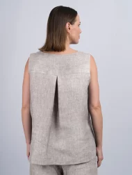 Ärmelloses Top aus irischem Leinen mit Rückenfalte – Sandfarben - Image 3