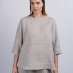 Pleat Back Irish Linen Top with Sleeve – Desert
