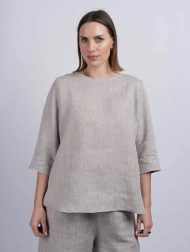 Haut en lin irlandais à manches et plis creux au dos – Sable