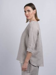 Top aus irischem Leinen mit Ärmel und Rückenfalte – Sandfarben – Image 2