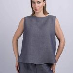 Pleat Back Irish Linen Sleeveless Top – Denim