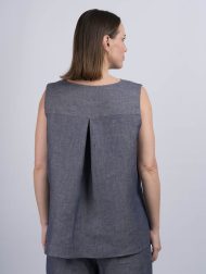 Ärmelloses Top aus irischem Leinen mit Rückenfalte – Denim – Image 3