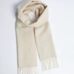 Herringbone Cashmere Lambswool Scarf – Bone and White