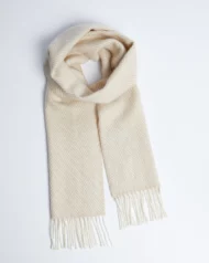 Herringbone Cashmere Lambswool Scarf – Bone and White