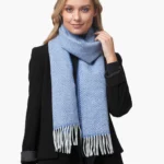 Herringbone Cashmere Lambswool Scarf – Denim and White