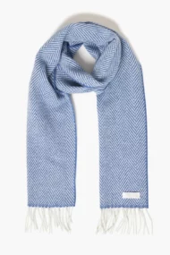 Schal aus Kaschmir und Lammwolle mit Fischgrätmuster – Denimblau und Weiss - Image 2