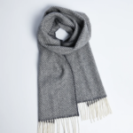 Herringbone Cashmere Lambswool Scarf – Oxford Grey and White