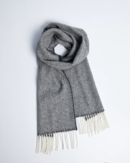 Herringbone Cashmere Lambswool Scarf – Oxford Grey and White