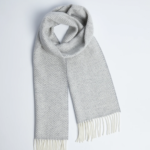 Herringbone Cashmere Lambswool Scarf – Pearl Grey and White