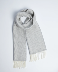Herringbone Cashmere Lambswool Scarf – Pearl Grey and White