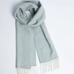 Herringbone Cashmere Lambswool Scarf – Sage and White