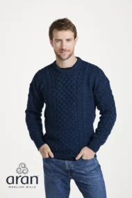 Pullover Aran classique – Bleu océan (unisexe)