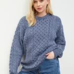 Traditional Aran Sweater – Denim Blue (Unisex)