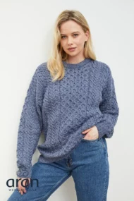 Traditional Aran Sweater – Denim Blue (Unisex)