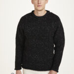 Donegal Tweed Roll Neck Sweater – Black