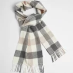 Lambswool Scarf – Classic Block Check in Soft Pink, Grey and Cream