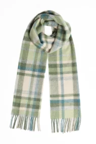 <span>Echarpe en laine d’agneau</span> – <span>tartan vert, turquoise et crème</span>
