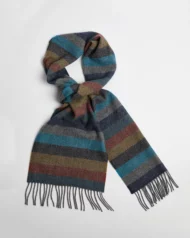 Lambswool Scarf –Armada Multiple Stripes in Ocean Blues and Brown