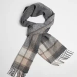 Lambswool Scarf – Grey, Mink and Natural White with Oxford Check Border