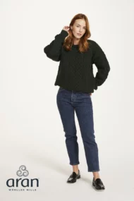 Klassischer Aran-Pullover – Dunkelgrün (Unisex)