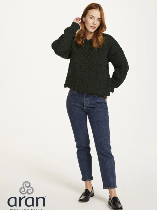 Klassischer Aran-Pullover – Dunkelgrün (Unisex)