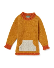 Children’s Roll Neck with Kangaroo Pocket – Yellow/orange/cream