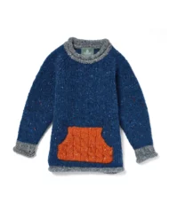 Children’s Roll Neck with Kangaroo Pocket – Blue/grey/orange