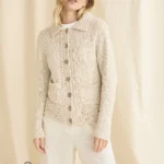 Strickjacke aus Baumwolle und Leinen mit Aranmuster