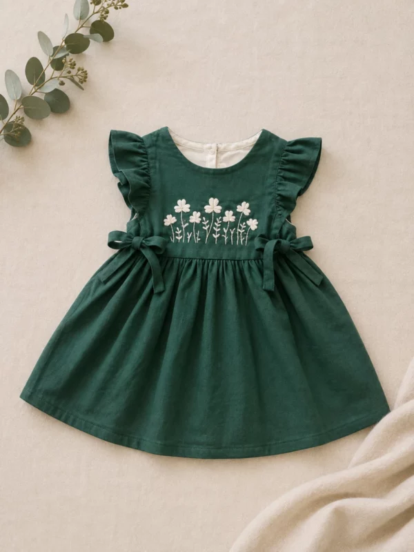 Handgesticktes Kleid für Kinder aus Leinen und Baumwolle - Amazonasgrün, Vorderseite