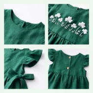 Handgesticktes Kleid für Kinder aus Leinen und Baumwolle - Amazonasgrün, von verschiedenen Blickwinkeln