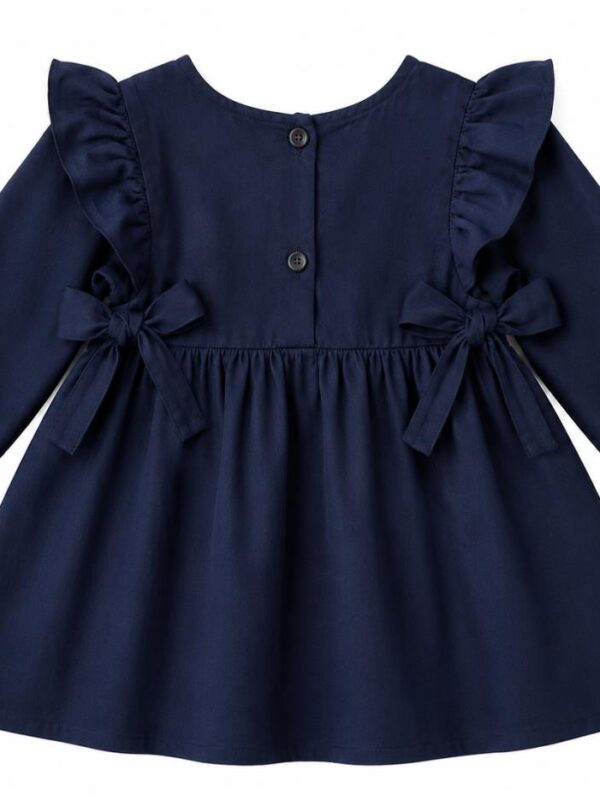Handgesticktes Kleid für Kinder aus Leinen und Baumwolle - Dunkelblau, Rückseite