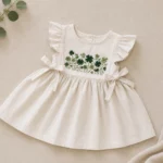 Handgesticktes Kleid für Kinder aus Leinen und Baumwolle - Weiss, Vorderseite