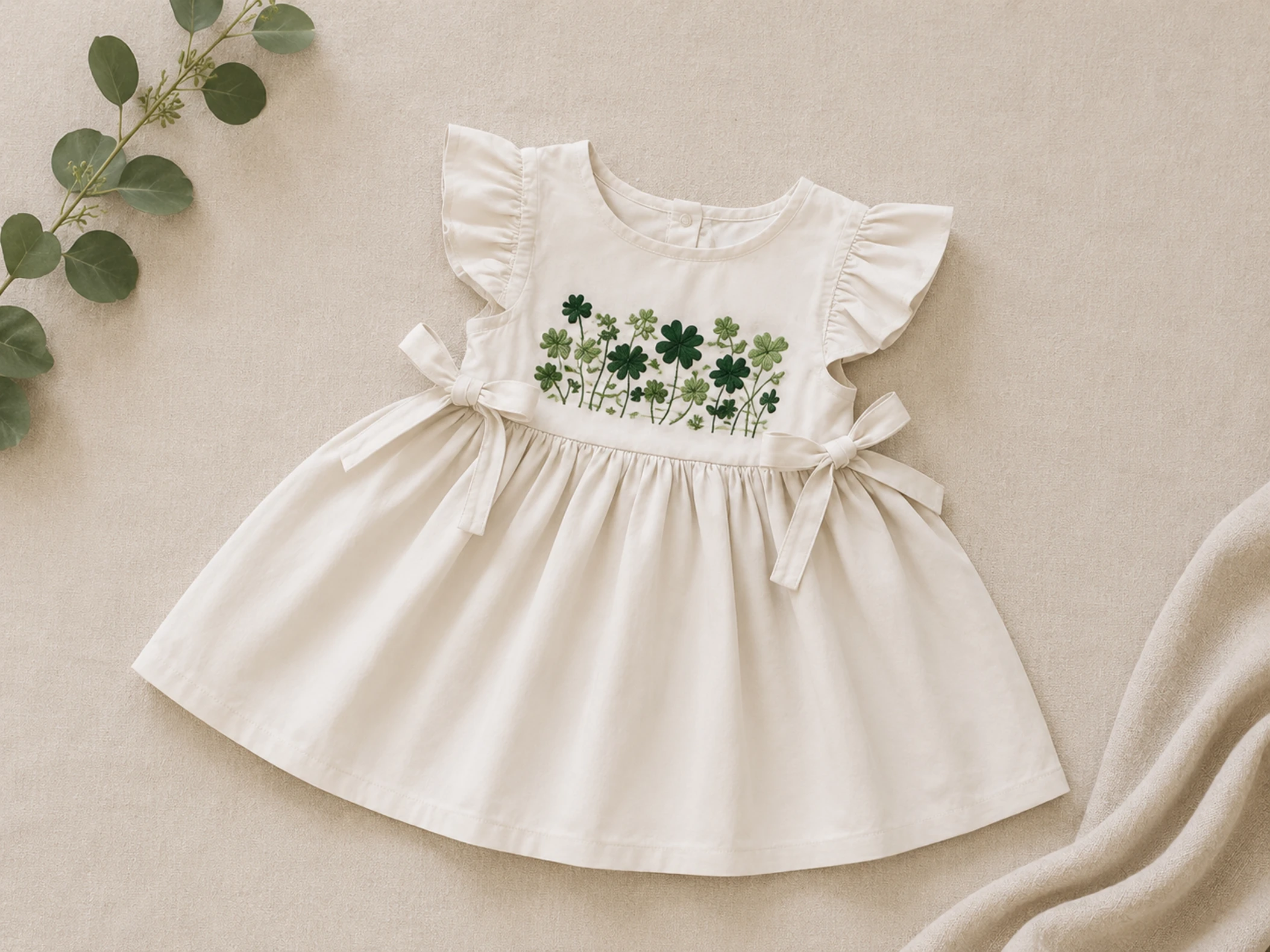 Handgesticktes Kleid für Kinder aus Leinen und Baumwolle - Weiss, Vorderseite Handgesticktes Kleid für Kinder aus Leinen und Baumwolle - Weiss, Vorderseite