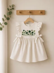 Handgesticktes Kleid für Kinder aus Leinen und Baumwolle - Weiss – Bild 3