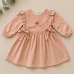 Handgesticktes Kleid für Kinder aus Leinen und Baumwolle - Zartrosa