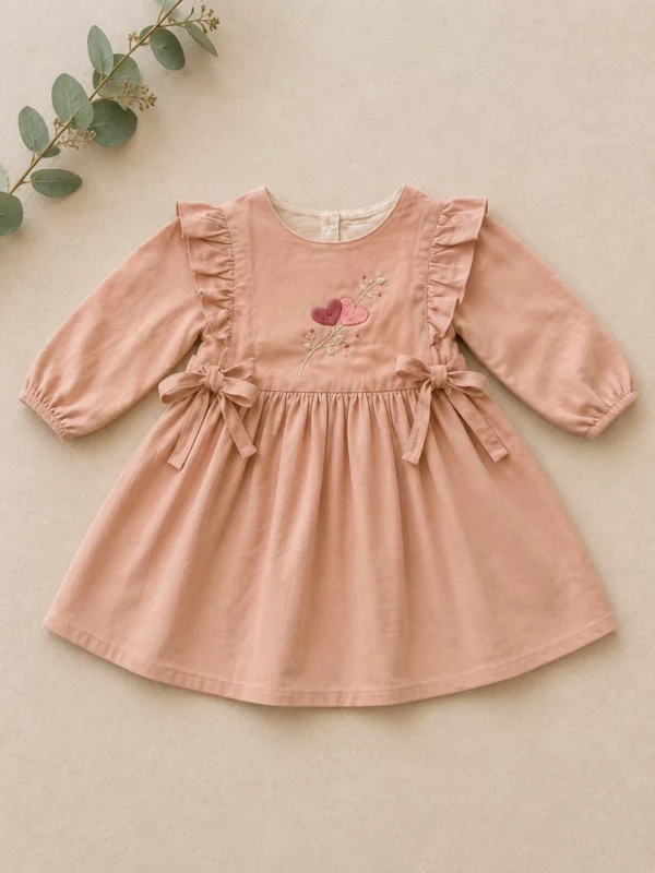 Handgesticktes Kleid für Kinder aus Leinen und Baumwolle - Zartrosa