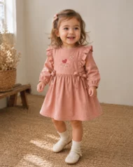 Handgesticktes Kleid für Kinder aus Leinen und Baumwolle - Zartrosa – Bild 3