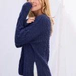 Aran-Pullover in Kastenform mit Seitenschlitzen - Persischblau